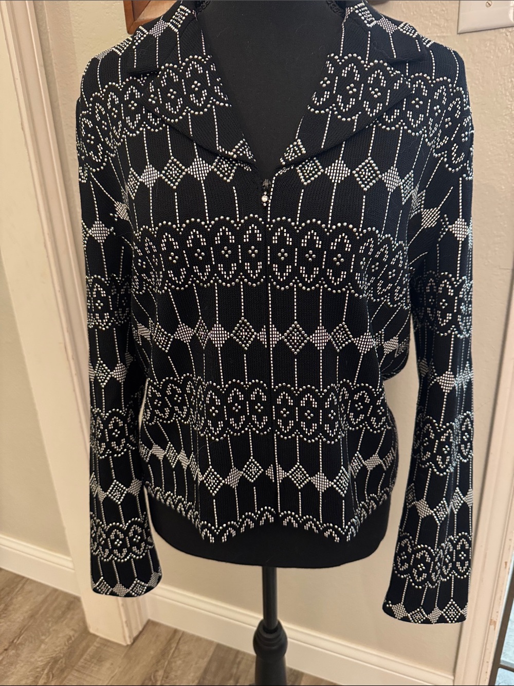 St. John Black and White Patterned Knit Blazer